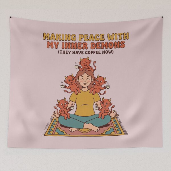 Item preview, Making Peace With My Inner Demons They Have Coffee Now Funny Retro Yoga Meditation Humor designed and sold by 519xdesign.