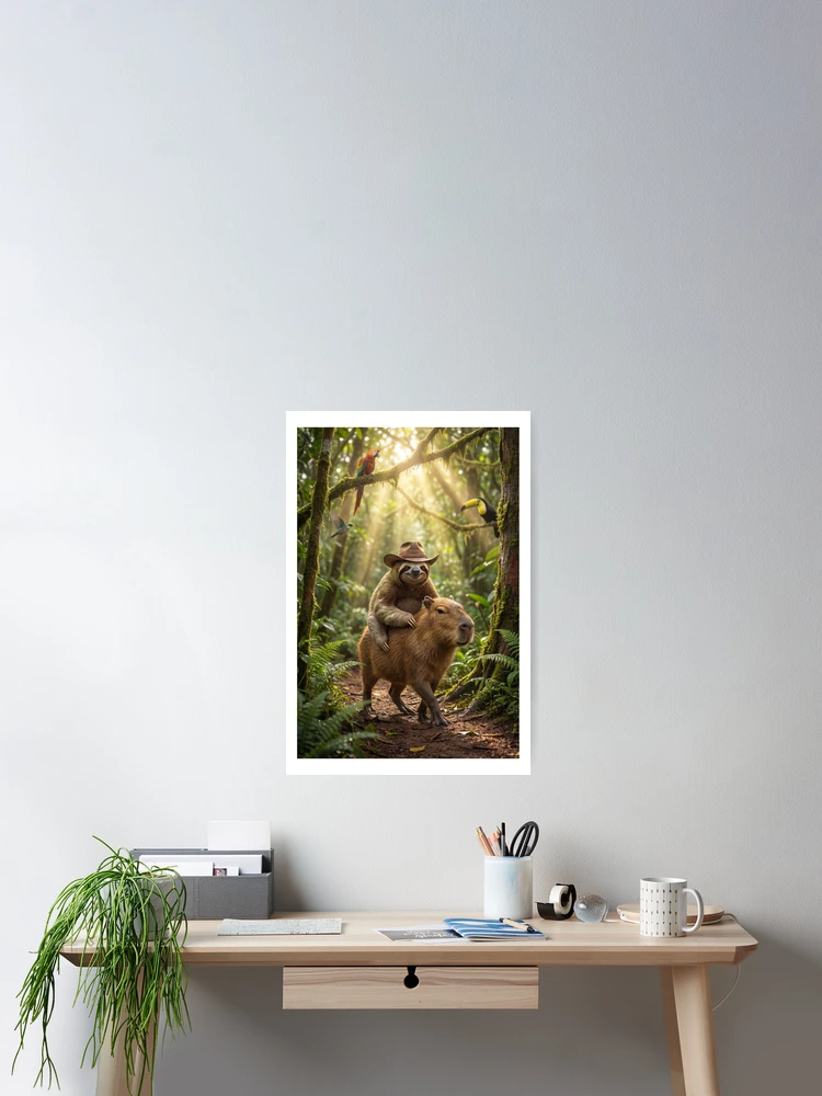 Thumbnail 2 of 3, Poster, Outback Sloth Rides Capybara designed and sold by Tridentulus.