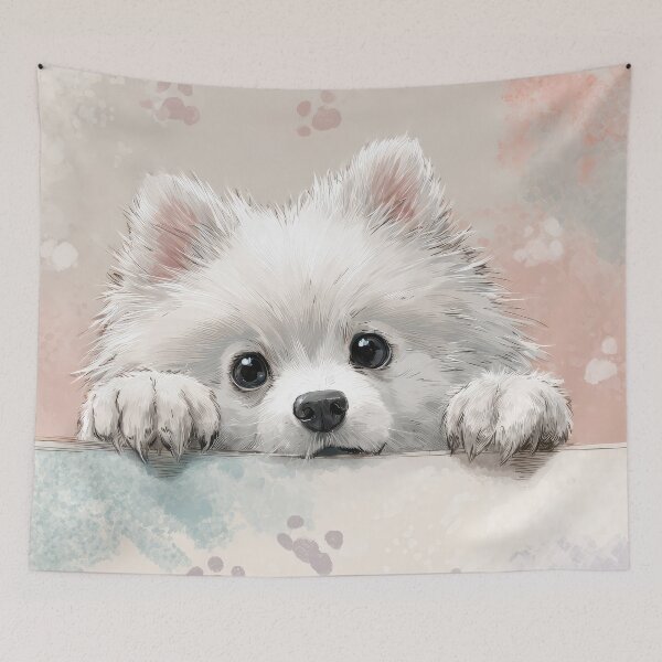 Item preview, Japanese Spitz Peeking over Wall 01 designed and sold by Elisabeth Lucas.
