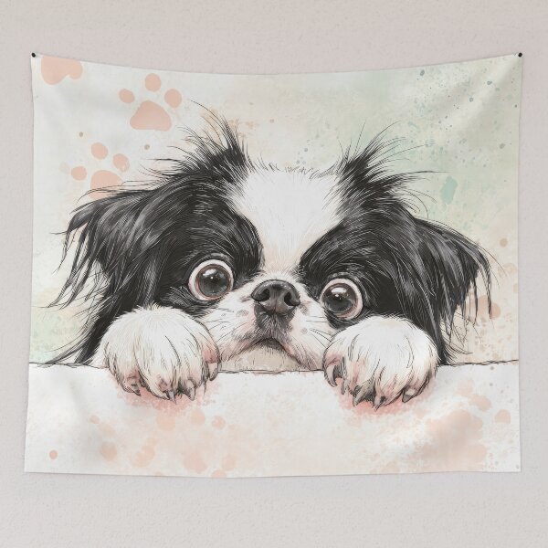 Item preview, Japanese Chin Peeking over Wall 01 designed and sold by Elisabeth Lucas.