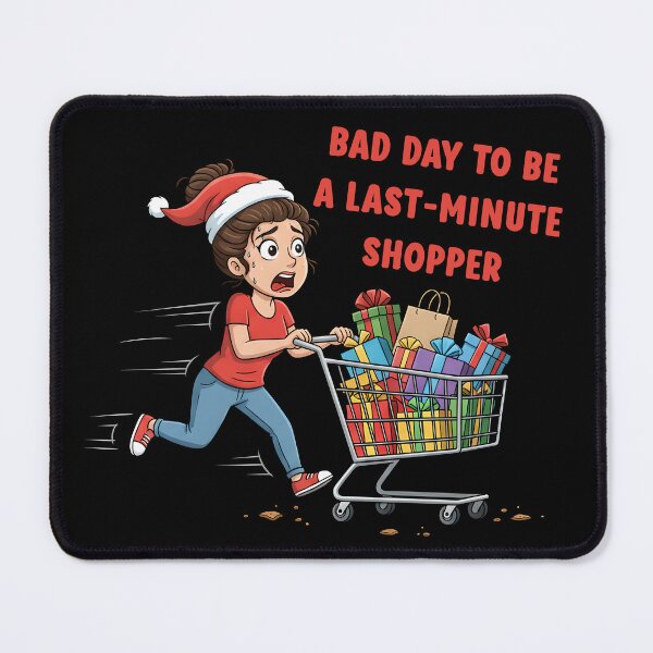 Item preview, Bad Day Stressed Woman Running Last Minute Christmas Shopping Rush Cart designed and sold by ZuToMi.