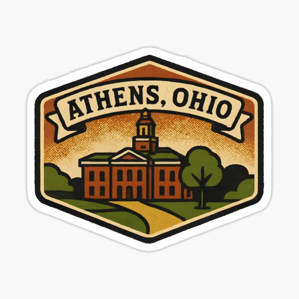 Athens College Green Retro Hexagon Patch – Vintage Olive & Ochre Sticker