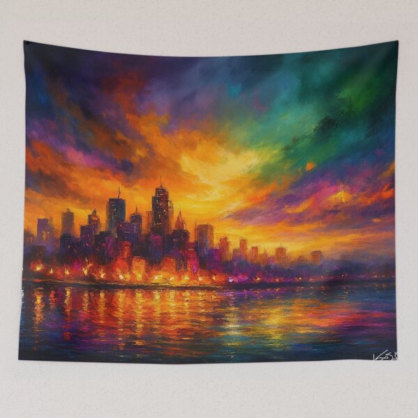 Item preview, Colorstorm Metropolis Abstract Skyline at Dusk designed and sold by Joey Santiago.