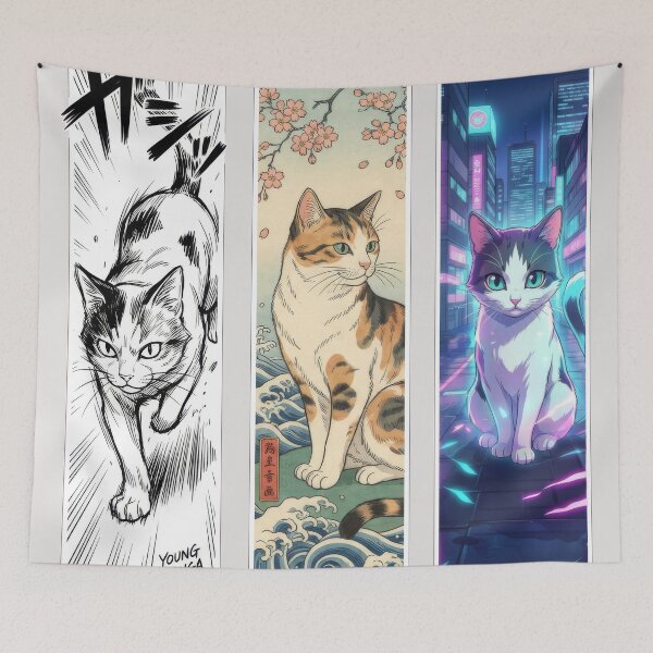 Item preview, Kento, Hiroyuki & Arisa - Japan Cats designed and sold by MindPrint Studio.