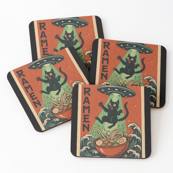 Item preview, UFO Ramen Cat – Retro Vintage Japanese Noodle Alien Abduction Art designed and sold by YYoYY.