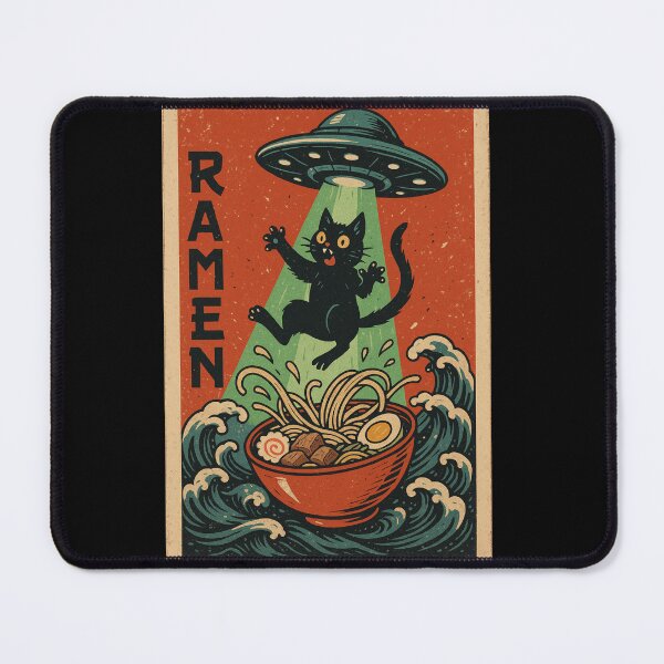 Item preview, UFO Ramen Cat – Retro Vintage Japanese Noodle Alien Abduction Art designed and sold by YYoYY.