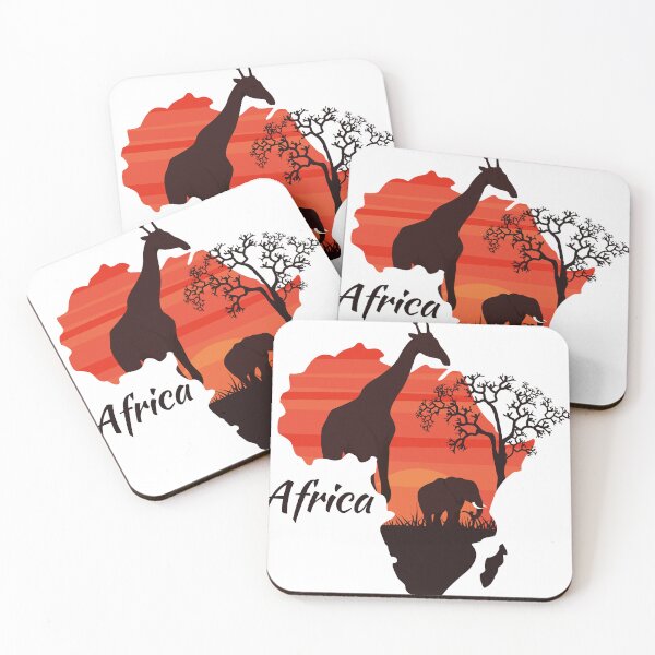 Item preview, African Safari at Sunset – Silhouettes of Giraffe and Elephant designed and sold by Lingueree.