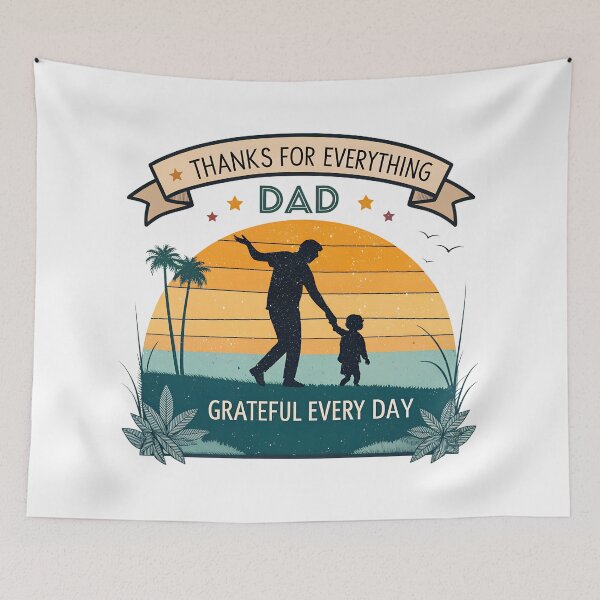 Item preview, Thanks for Everything Dad – Vintage Sunset Father & Child Silhouette Design designed and sold by VividOrganica.