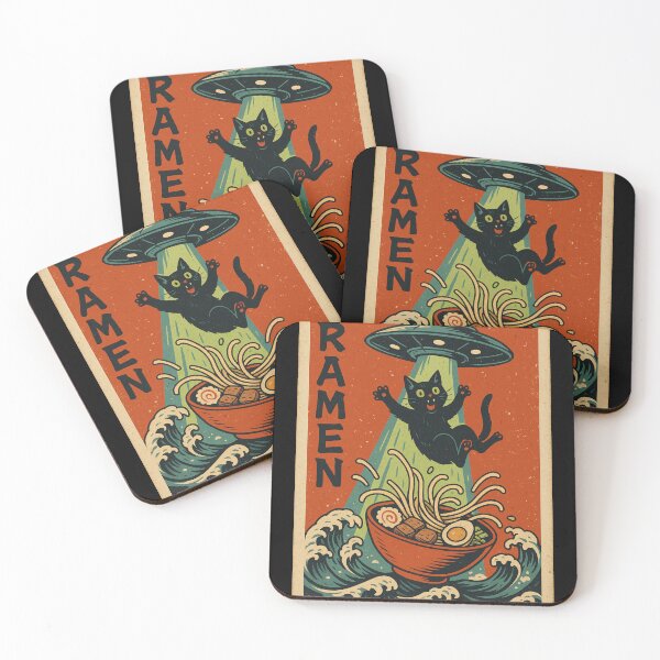 Item preview, UFO Ramen Cat – Retro Japanese Vintage Alien Abduction Noodle Art designed and sold by YYoYY.
