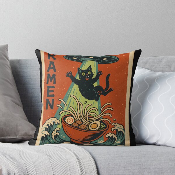 Item preview, UFO Ramen Cat – Retro Japanese Vintage Alien Abduction Noodle Art designed and sold by YYoYY.