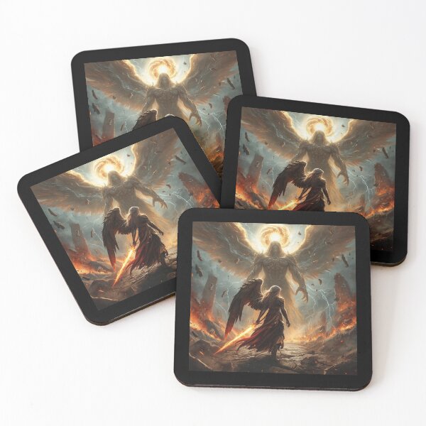 Item preview, Celestial Duel – Archangel vs Fallen Warrior | Epic Fantasy Art designed and sold by Ferdopalec.