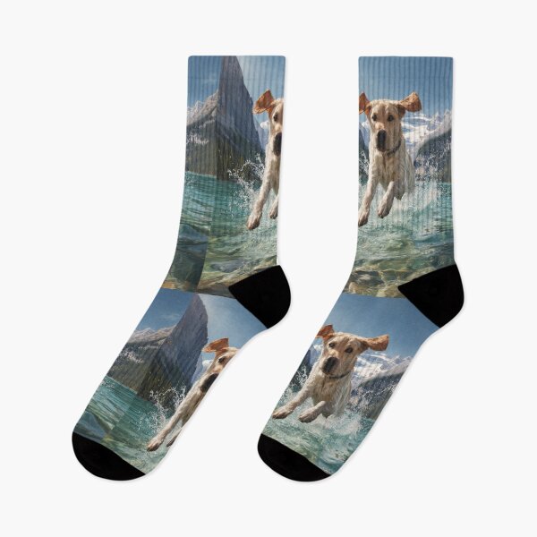 Item preview, A Labrador Retriever jumping into a crystal-clear lake, Dogs in Motion designed and sold by CDC40.