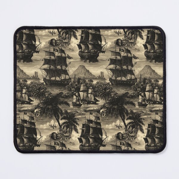 Item preview, Engraved galleons sail past the tropical pirate cove. designed and sold by Piotrek0001.