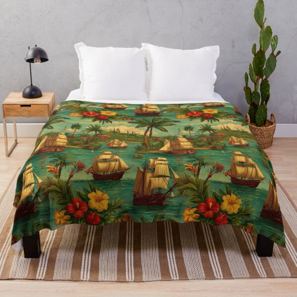 Item preview, Painted ships sail on a vibrant hibiscus sea. designed and sold by Piotrek0001.