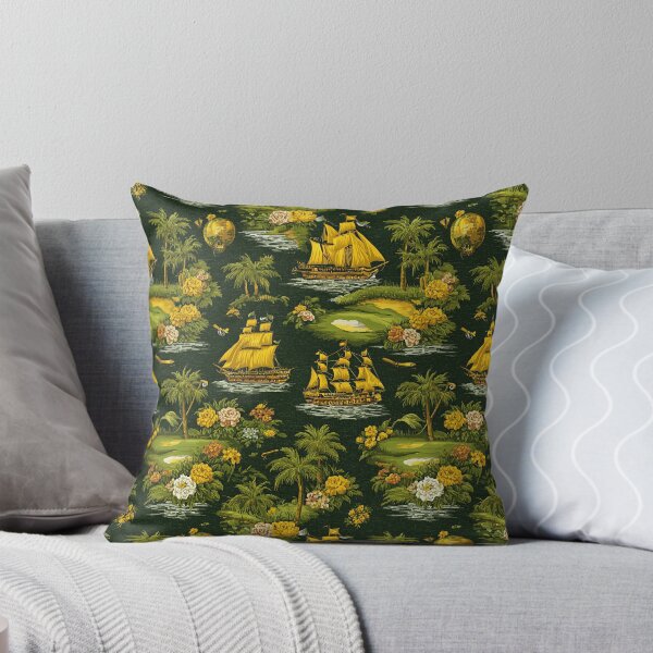Item preview, Golden galleons navigate a dark green floral sea. designed and sold by Piotrek0001.