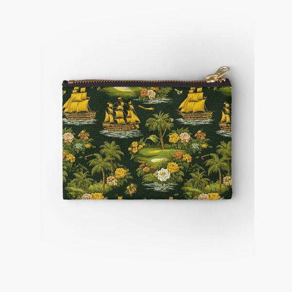 Item preview, Golden galleons navigate a dark green floral sea. designed and sold by Piotrek0001.