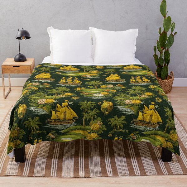 Item preview, Golden galleons navigate a dark green floral sea. designed and sold by Piotrek0001.