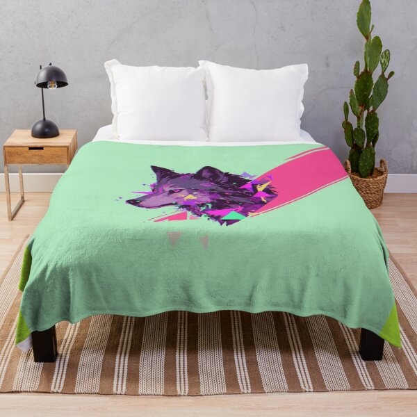 Item preview, Cabeza de lobo oscuro con arte de falla rosa y verde azulado designed and sold by Christian Weiss.