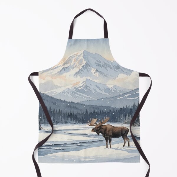 Item preview, Denali Winter Majesty – Moose in the Alaskan Snowy Wilderness Watercolor designed and sold by Mirkoniart.