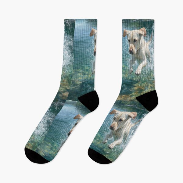 Item preview, A Labrador Retriever jumping into a crystal-clear lake, Dogs in Motion designed and sold by CDC40.