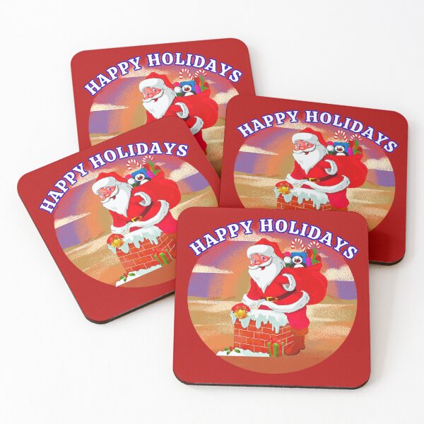 Item preview, Happy Holidays Santa Going Down The Chimney Vintage designed and sold by Lovemountain.