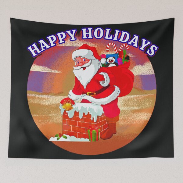 Item preview, Happy Holidays Santa Going Down The Chimney Vintage designed and sold by Lovemountain.