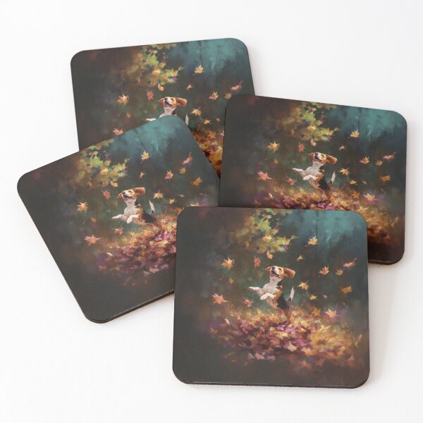 Item preview, A joyful Beagle leaping into a pile of autumn leaves, Dogs in Motion designed and sold by CDC40.