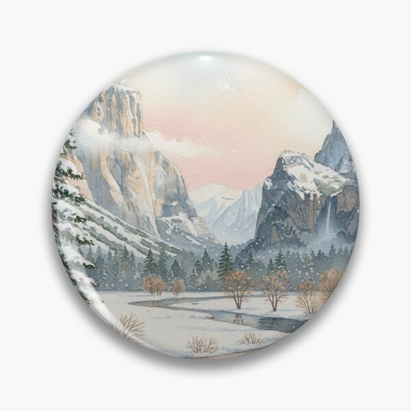 Item preview, Yosemite Winter Valley – Snowy Cliffs and River Watercolor Landscape designed and sold by Mirkoniart.