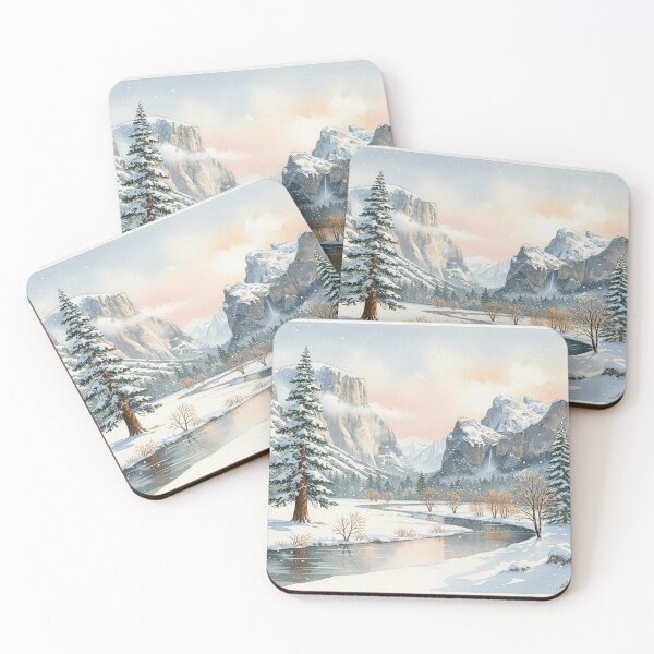 Item preview, Yosemite Winter Valley – Snowy Cliffs and River Watercolor Landscape designed and sold by Mirkoniart.