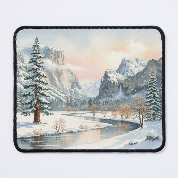 Item preview, Yosemite Winter Valley – Snowy Cliffs and River Watercolor Landscape designed and sold by Mirkoniart.