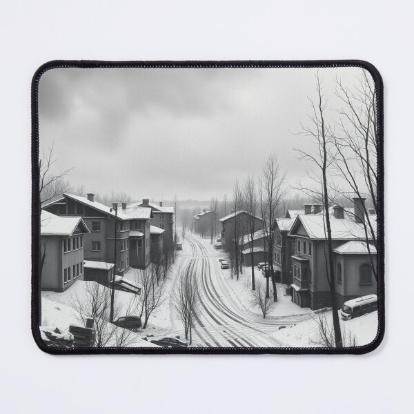 Item preview, Vintage Black and White Snowy Village Street Photography designed and sold by EllDAV777.
