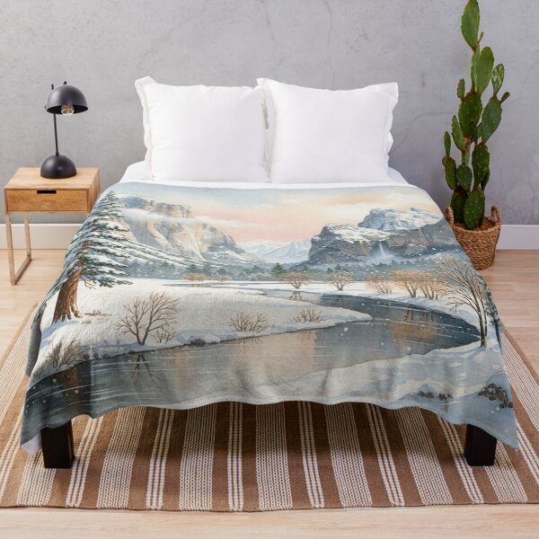 Item preview, Yosemite Winter Valley – Snowy Cliffs and River Watercolor Landscape designed and sold by Mirkoniart.