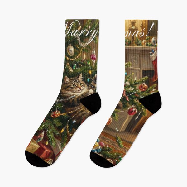 Item preview, Naughty Christmas Cat: A Victorian Holiday Disaster Oil Painting designed and sold by AgingeR.