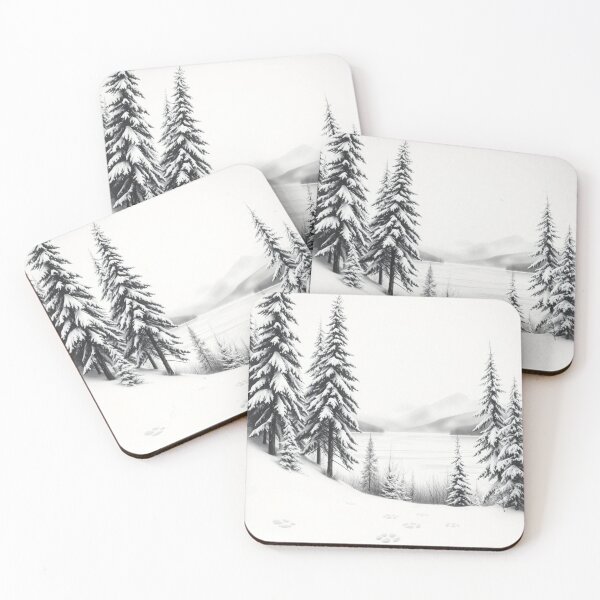 Item preview, Winter Forest Snow Landscape Pencil Drawing Black White Art Print designed and sold by EllDAV777.