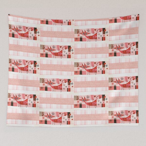 Item preview, Pink Striped Patchwork Cat – Whimsical Pastel Cat with Hearts designed and sold by WitsandWonders.