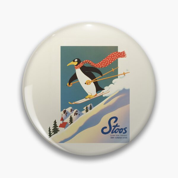 Item preview, Stoos Switzerland Vintage Ski Poster – Cute Penguin Skiing Alpine Art Print designed and sold by paulo silveira.