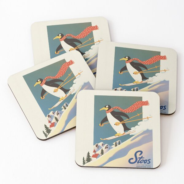 Item preview, Stoos Switzerland Vintage Ski Poster – Cute Penguin Skiing Alpine Art Print designed and sold by paulo silveira.