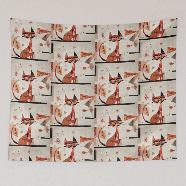 Item preview, Rusty Patchwork Cat – Modern Artistic Cat with Black Accents designed and sold by WitsandWonders.