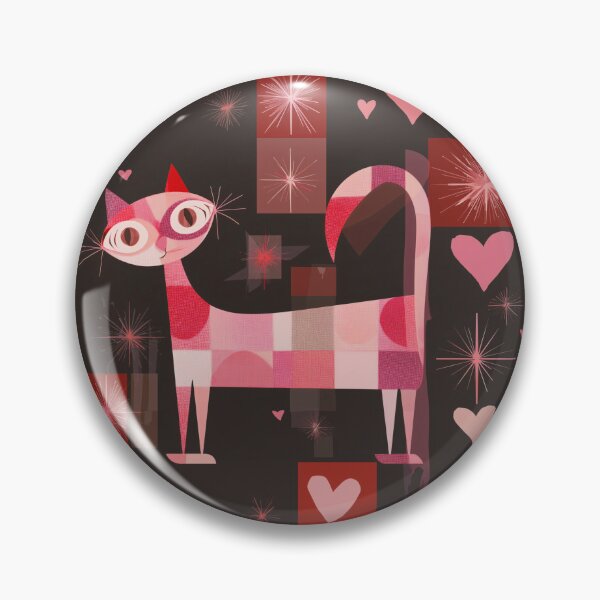 Item preview, Pink Mid-Century Kitty – Modern Retro Cat with Hearts & Geometric Pattern designed and sold by WitsandWonders.