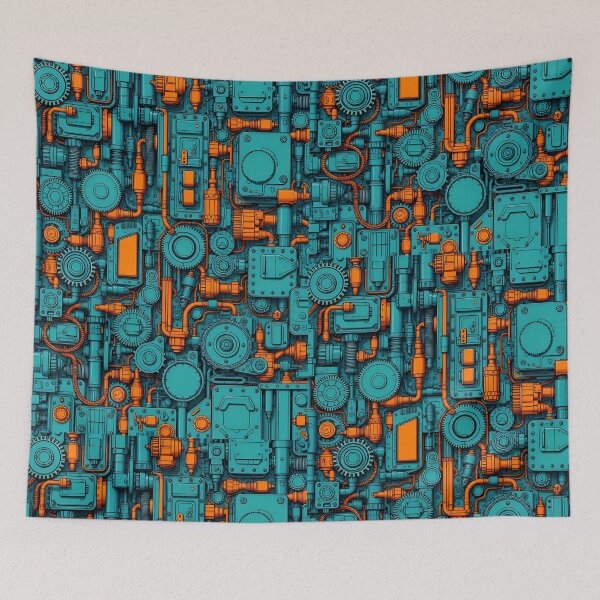 Item preview, Retro-Futuristic Machine Wall – Neon Tech Pattern Art designed and sold by DanjerBoi.