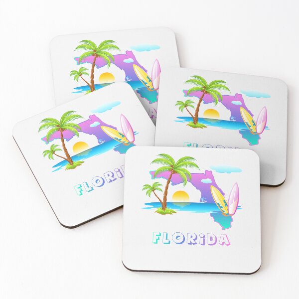 Item preview, Vibrant Florida Sunset Palms & Surfboards - Retro State Outline designed and sold by mashmosh.