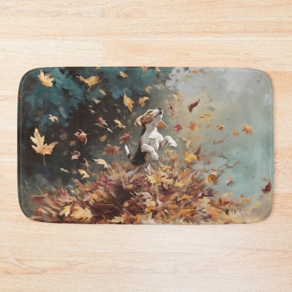 Item preview,  A joyful Beagle leaping into a pile of autumn leaves, Dogs in Motion designed and sold by CDC40.