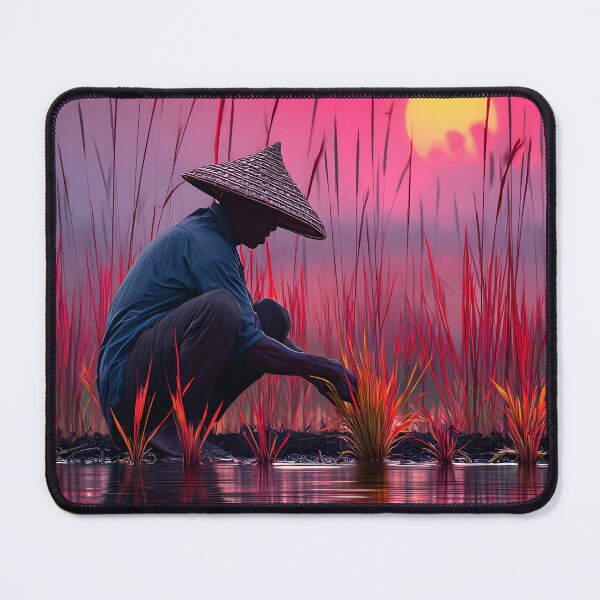 Item preview, Harvesting Rice at Sunset in Vibrant Colors designed and sold by Artessie.