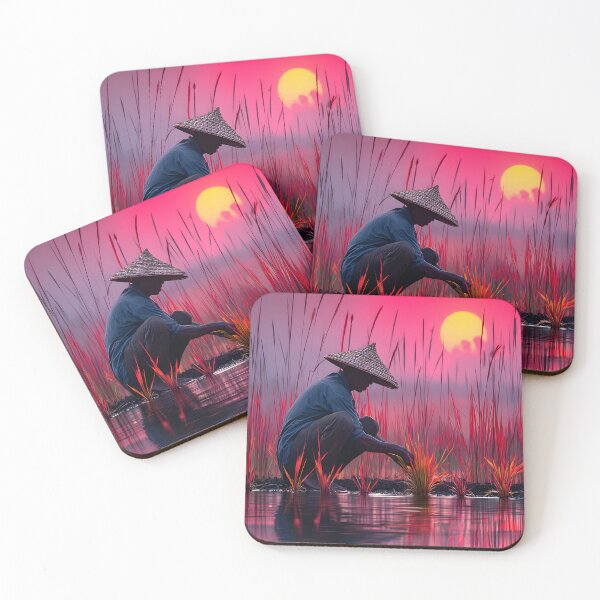 Item preview, Harvesting Rice at Sunset in Vibrant Colors designed and sold by Artessie.