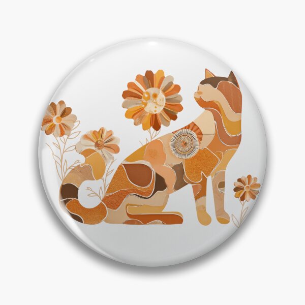 Item preview, Golden Patchwork Cat  – Retro Floral Boho Cat for Cat Lovers designed and sold by WitsandWonders.