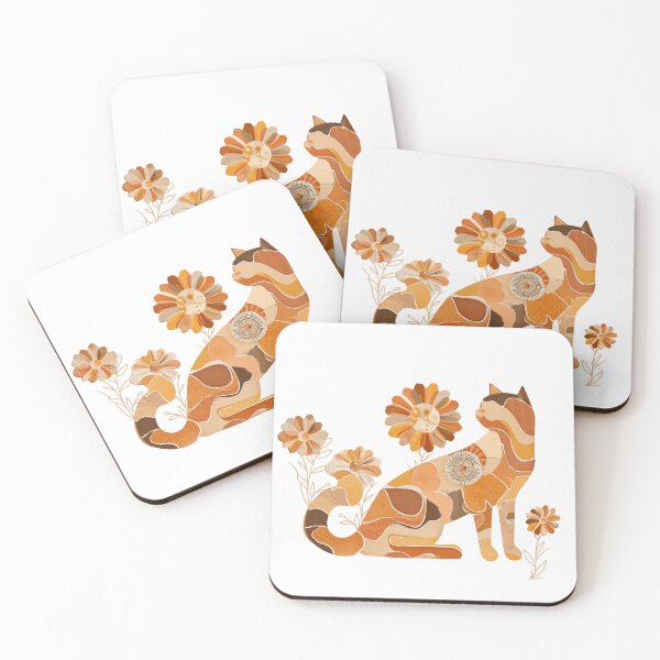 Item preview, Golden Patchwork Cat  – Retro Floral Boho Cat for Cat Lovers designed and sold by WitsandWonders.