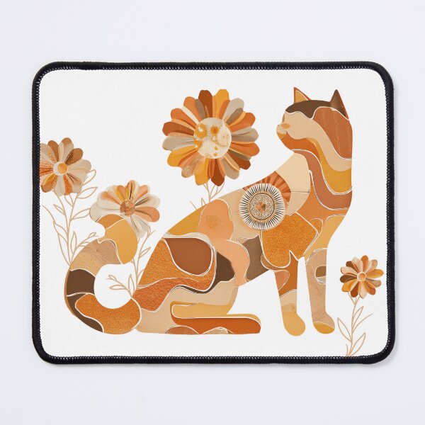 Item preview, Golden Patchwork Cat  – Retro Floral Boho Cat for Cat Lovers designed and sold by WitsandWonders.