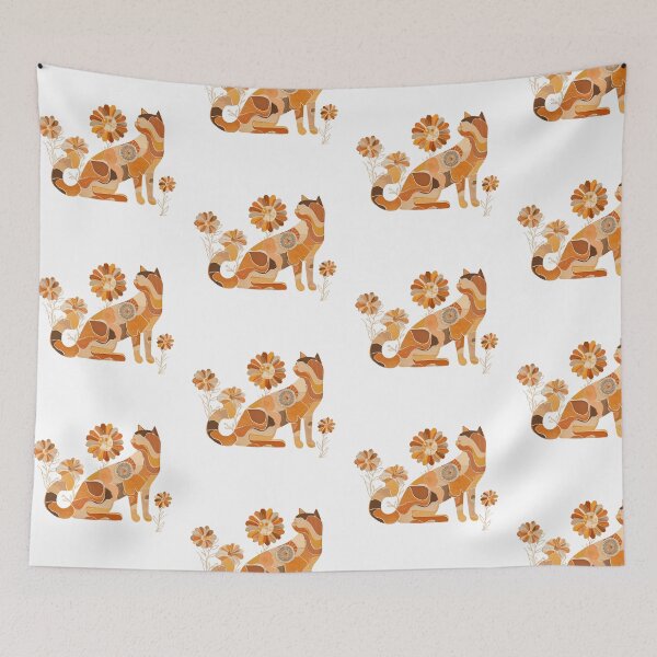 Item preview, Golden Patchwork Cat  – Retro Floral Boho Cat for Cat Lovers designed and sold by WitsandWonders.