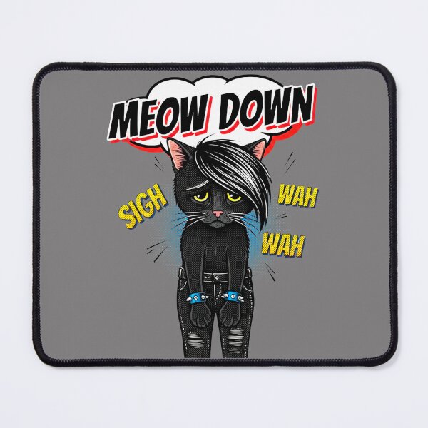Item preview, Sad Emo Black Cat Comic Meow Down Funny Pun designed and sold by SholoStudio.