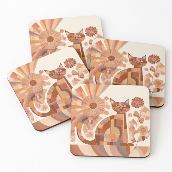 Item preview, Sunflower Patchwork Cat – Modern Boho Orange Cat for Retro Style designed and sold by WitsandWonders.
